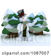 Clipart 3d Snowman Waving By Christmas Trees Royalty Free CGI Illustration