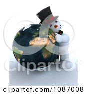 Poster, Art Print Of 3d Snowman Hugging A Globe Featuring Africa