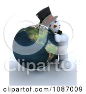 Poster, Art Print Of 3d Snowman Hugging A Globe Featuring America