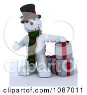 Poster, Art Print Of 3d Snowman Standing By Christmas Gifts