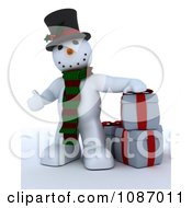 Clipart 3d Snowman Standing By Christmas Gifts Royalty Free CGI Illustration
