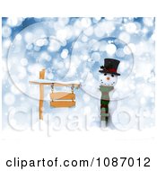 Poster, Art Print Of 3d Snowman With A Wooden Sign In The Snow