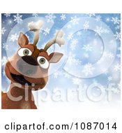 Poster, Art Print Of 3d Happy Reindeer In The Snow With Copyspace