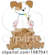 Poster, Art Print Of Happy Puppy Sitting On A Pile Of Dog Bones