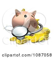 Poster, Art Print Of 3d Investment Piggy Bank With A Stethoscope And Coins