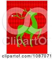 Clipart Green Christmas Reindeer Over Red Argyle And Trees Royalty Free Vector Illustration