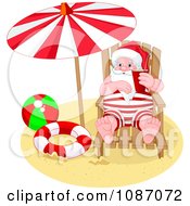 Poster, Art Print Of Santa Under A Parasol On A Beach