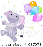 Poster, Art Print Of Happy Purple Elephant Running With Balloons And Stars