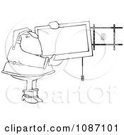 Poster, Art Print Of Outlined Santa Installing A Wall Mount Tv