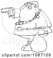 Clipart Outlined Santa Aiming A Gun Royalty Free Vector Illustration