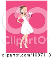 Clipart Beautiful Brunette Bride Holding A Gift And Posing In Her Dress Royalty Free Vector Illustration by Monica