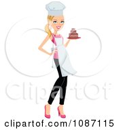 Clipart Blond Chef Woman Carrying A Cake Royalty Free Vector Illustration