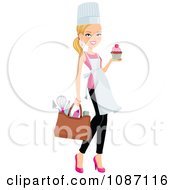 Poster, Art Print Of Blond Chef Woman Carrying A Cupcake