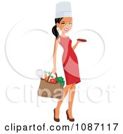Poster, Art Print Of Black Chef Woman Carrying A Bag Of Groceries And A Platter