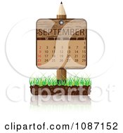 Poster, Art Print Of Wooden Pencil September Calendar Sign With Soil And Grass