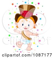Happy New Year Baby Wearing A Gold Top Hat And Surrounded By Stars