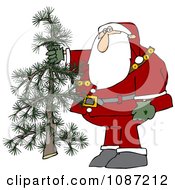 Clipart Santa Holding Out A Fresh Cut Christmas Tree Royalty Free Vector Illustration