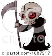 Small Grim Reaper With A Cracked Skull And Black Cloak
