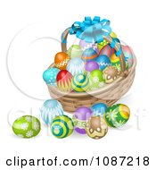 Poster, Art Print Of 3d Bow On A Holiday Easter Basket With Eggs