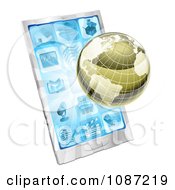 Poster, Art Print Of 3d Metallic Globe And Rays Over A Cell Phone