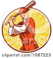 Retro Baseball Player Batting Over Rays