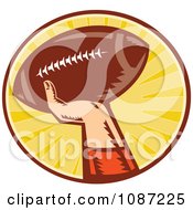 Clipart Retro Football Player Throwing A Ball Over Rays Royalty Free Vector Illustration