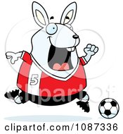 Clipart Chubby White Rabbit Playing Soccer Royalty Free Vector Illustration by Cory Thoman