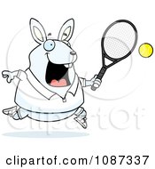 Poster, Art Print Of Chubby White Rabbit Playing Tennis