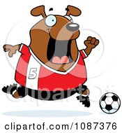 Poster, Art Print Of Chubby Dog Playing Soccer