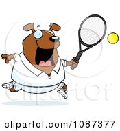 Poster, Art Print Of Chubby Dog Playing Tennis