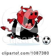 Poster, Art Print Of Chubby Devil Playing Soccer