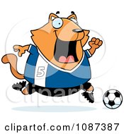 Chubby Orange Cat Playing Soccer