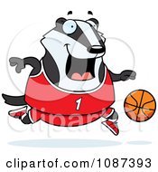 Poster, Art Print Of Chubby Badger Playing Basketball