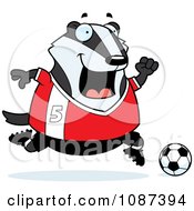 Poster, Art Print Of Chubby Badger Playing Soccer