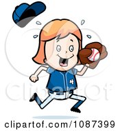 Blond Baseball Girl Catching A Ball