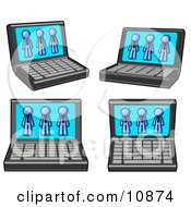 Four Laptop Computers With Three Blue Men On Each Screen by Leo Blanchette
