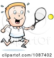 Poster, Art Print Of Blond Tennis Boy Swinging His Racket At The Ball