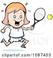 Poster, Art Print Of Strawberry Blond Tennis Girl Swinging Her Racket At The Ball