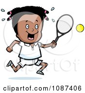 Clipart Black Tennis Girl Swinging Her Racket At The Ball Royalty Free Vector Illustration