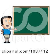 Smart School Boy Presenting A Chalk Board