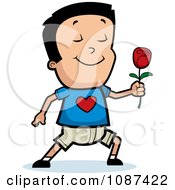 Clipart Romantic Boy Holding Out A Rose Royalty Free Vector Illustration