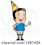 Poster, Art Print Of Boy Wearing A Party Hat And Holding Juice