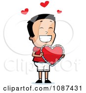 Clipart Romantic Boy Holding A Valentine Heart Royalty Free Vector Illustration by Cory Thoman