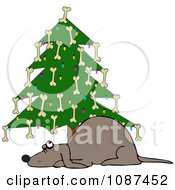 Poster, Art Print Of Dog Under A Christmas Tree Decorated With Bones