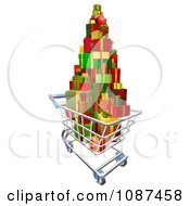 Poster, Art Print Of 3d Shopping Cart With A Pile Of Wrapped Christmas Presents