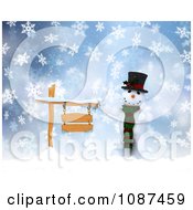 Poster, Art Print Of 3d Winter Snowman With A Wooden Sign In The Snow