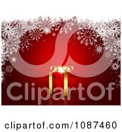 Clipart Red Christmas Background With A 3d Gold And Red Gift Box And Snowflakes Royalty Free Vector Illustration