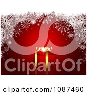 Poster, Art Print Of Red Christmas Background With A 3d Gold And Red Gift Box And Snowflakes