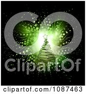 Poster, Art Print Of Green Scribble Christmas Tree Over A Star Burst On Black