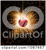 Poster, Art Print Of 3d Red Christmas Ornament Over A Starry Burst Background